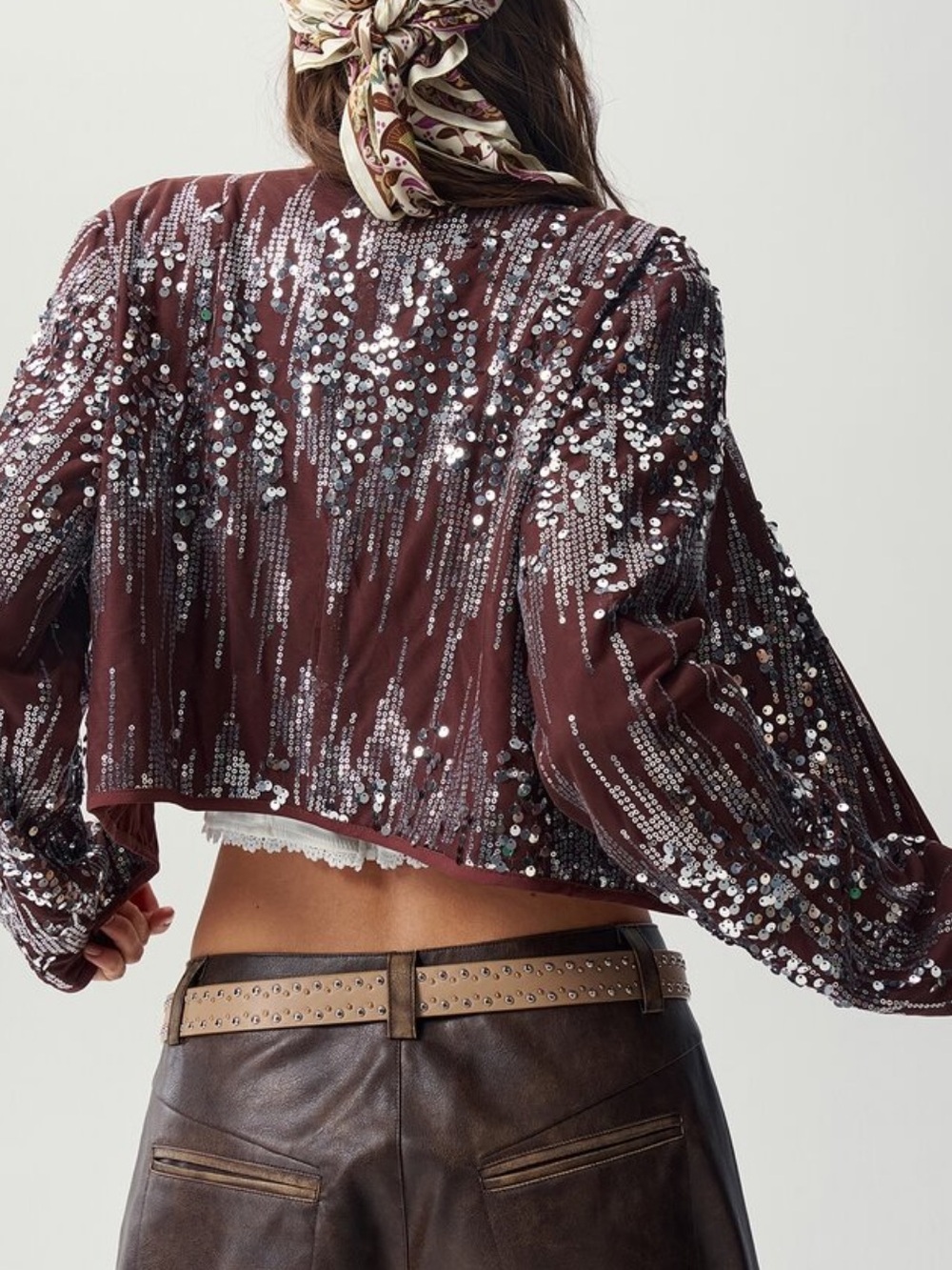Open Front Crop Sequin Coat